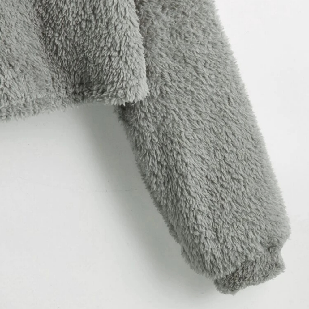 Mock Neck Crop Teddy Pullover - Picture 3 of 4
